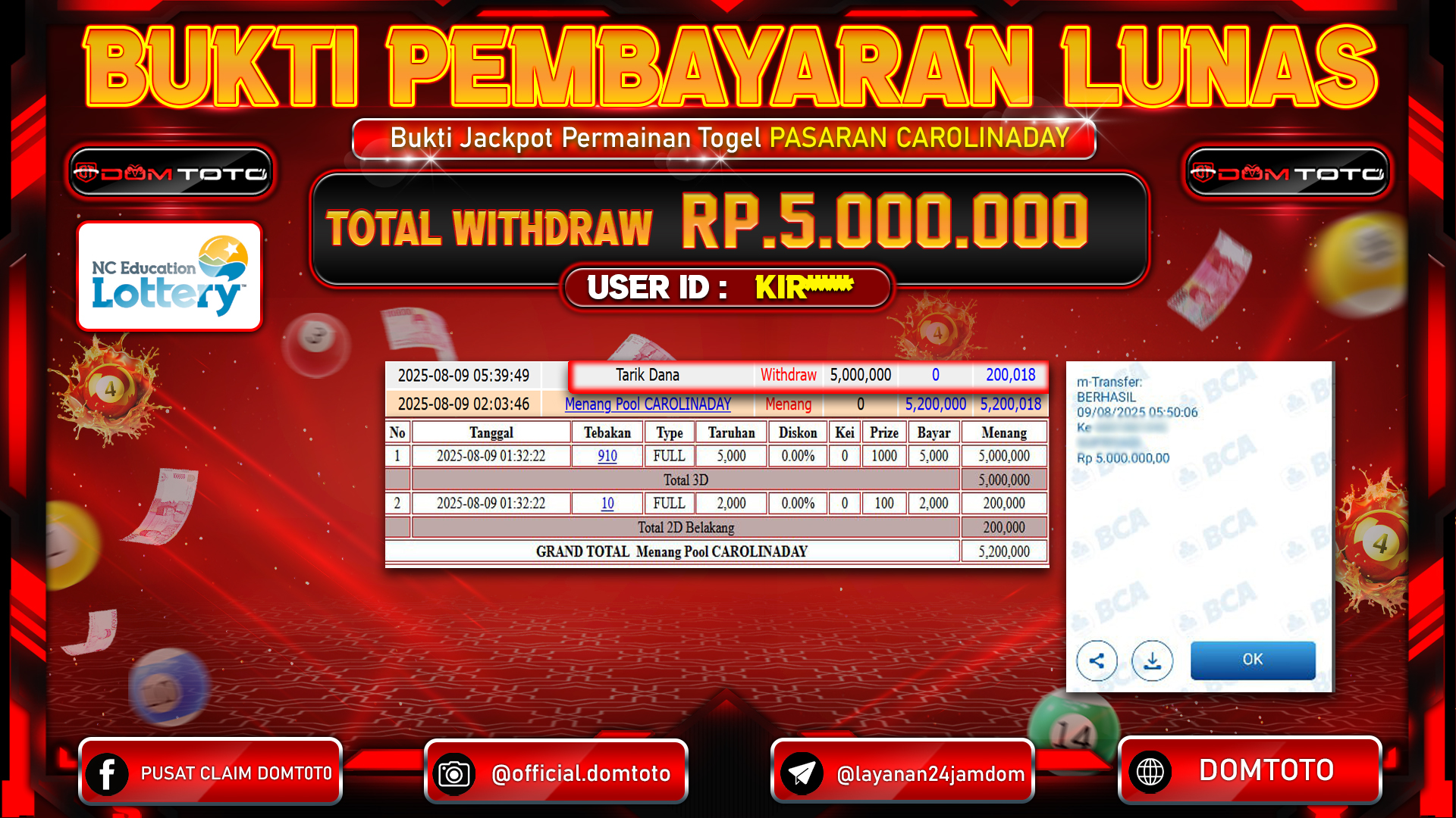 🔥🔥 JACKPOT TOGEL PASARAN CAROLINA DAY 09 AGUSTUS 2025 🔥🔥 SELAMAT KEPADA PEMENANG ID : OCKXXXX